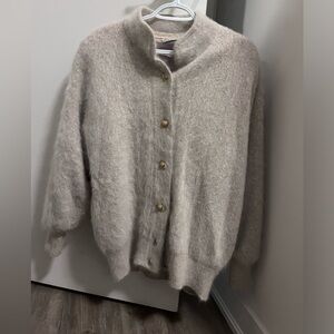 Vintage Angora Beige Button-Up Cardigan